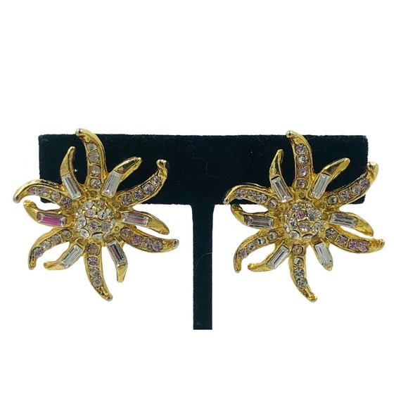 18KGP Sun Soleil Swarovski Element Austrian Crystal Rhinestone Clip On Earrings - Picture 1 of 10